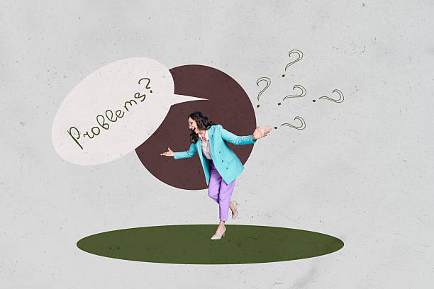 istock Creative collage showing confused man woman with question marks speech bubble illustrating mental overload life problems 2238733559