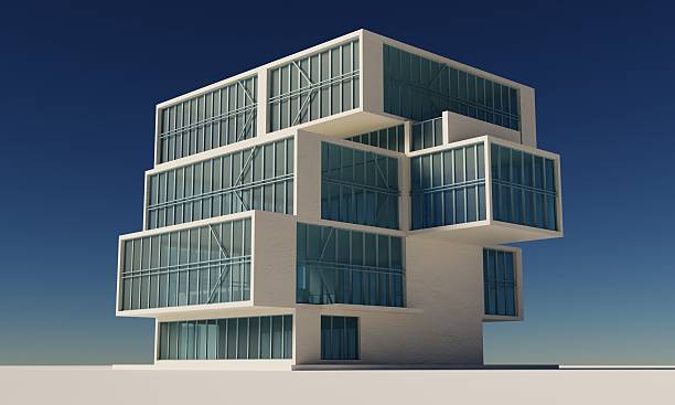 Steel and glass hight rise 3d rendering architectural wallpaper background
