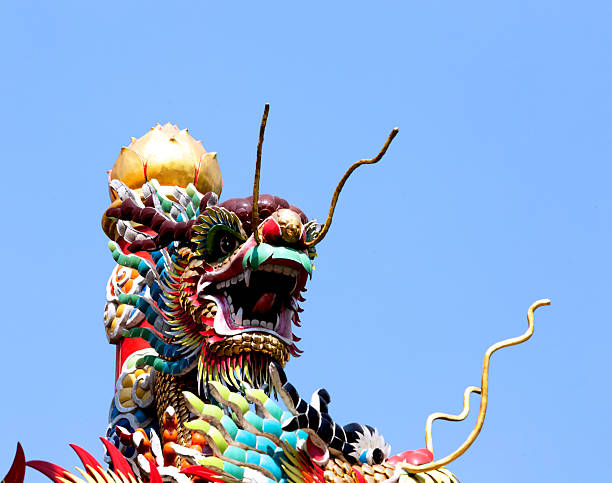 istock multicolored Chinese dragon on the roof 2238744912