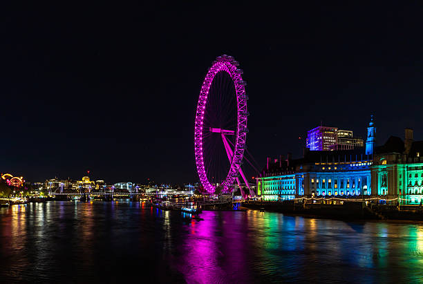 London, United Kingdom - April 17, 2025: A picture of the London Eye at night.