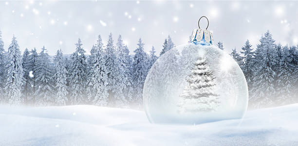 Winter Christmas atmosphere with snow and Christmas tree