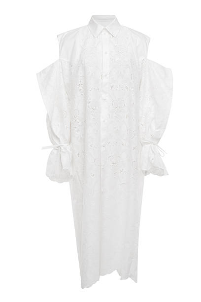 White blank fashionable long dress with a strap isolated in a white background, invisible mannequin, fashion industry high-quality studio shot