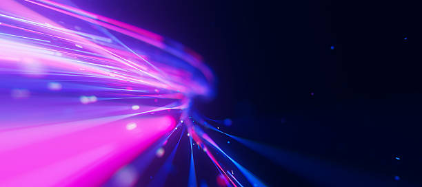 istock Closeup of bigdata light speed trail flow to infinity. Abstract digital data stream of quantum computing. Cyberspace of qubit trails. Modern tech information transmission. 2238749277