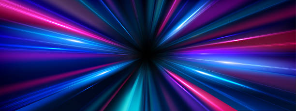 istock Speed effect with light and motion for car race background. Neon blur and rays for sport track illustration. Energy blast and laser beam for technology circuit design. 2238754418