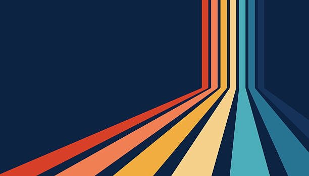 Modern vintage poster with an abstract vector design of rainbow stripes on a dark background. Retro-futuristic wavy lines in a full color spectrum for poster designs, banner templates, and retro-modern illustrations