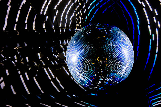 istock Long Exposure Disco Ball Light. Blue Spinning Disco Ball. 2238767908