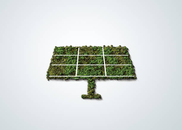 Green 3D Solar panels on white background. Solar power plant. Green electricity.