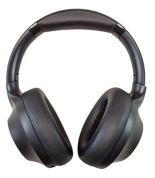 istock Isolated Black Headphones - Plastic - Black & White - Close-up 2238773693