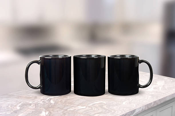 istock Three Black Mugs Mockup in Kitchen - Full Wrap Mug Mock 2238773760