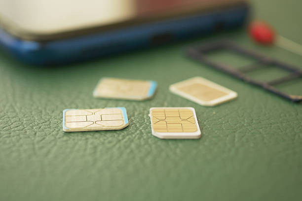 istock Different sizes of SIM cards next to a smartphone on green background 2238787341
