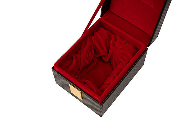 istock Black empty box covered with red velvet isolated on a white background. 2238788498