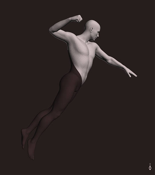 istock Leadership, freedom or development concept. Jumping man. 3D human body model. Design for sport. Vector illustration composed of particles and divided by colour into two parts. 2238794849