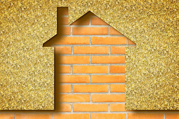 Thermal insulation coatings for residential construction with mineral wool or rock wool to reduce thermal losses also used for thermal, acoustic and fire-protection purposes - Building energy efficiency and environmentally friendly concept.