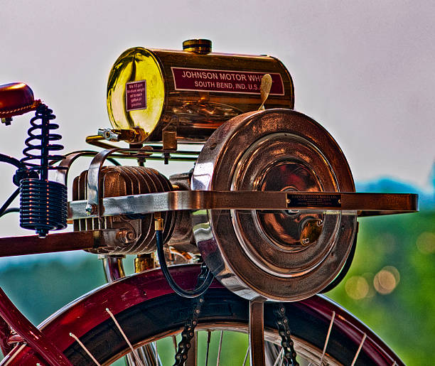 istock Vintage Johnson motor attached to a bicycle, showcasing retro craftsmanship and design. 2238804548