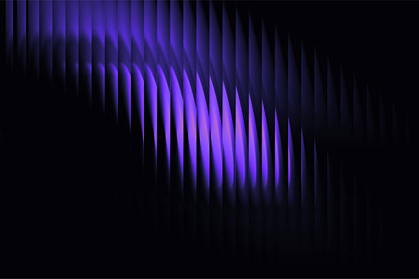 Abstract composition featuring a dark blue gradient with vibrant purple light. The design includes a textured, striped pattern influenced by glass distortion and wave refraction. This creates an elegant, modern aesthetic ideal for sci-fi or sleek contemporary backgrounds.