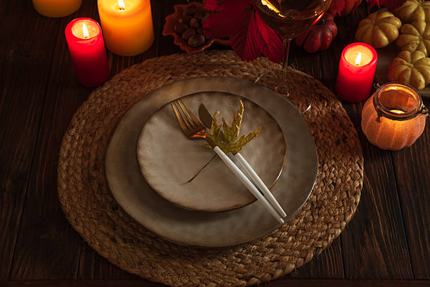 istock Autumn Table Setting with Pumpkins, Candles and Leaf Decor 2238806478