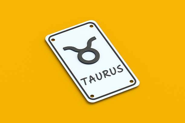 Taurus astrological sign on metal plate. Horoscope and numerology. 3d render
