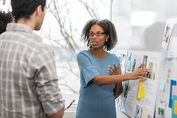 istock Professional presenting ideas on a mood board to colleagues in a collaborative workspace 2238815813