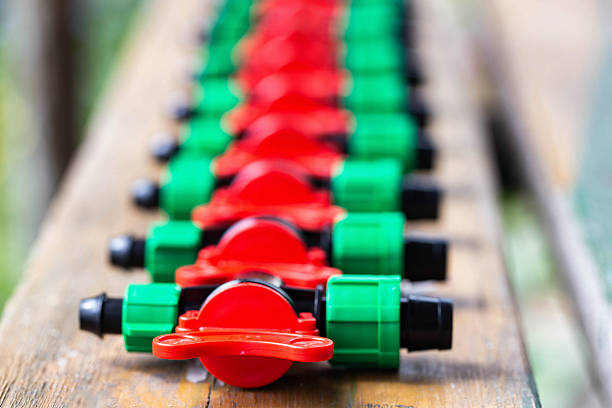 Multicolored plastic taps for assembling drip irrigation at the dacha