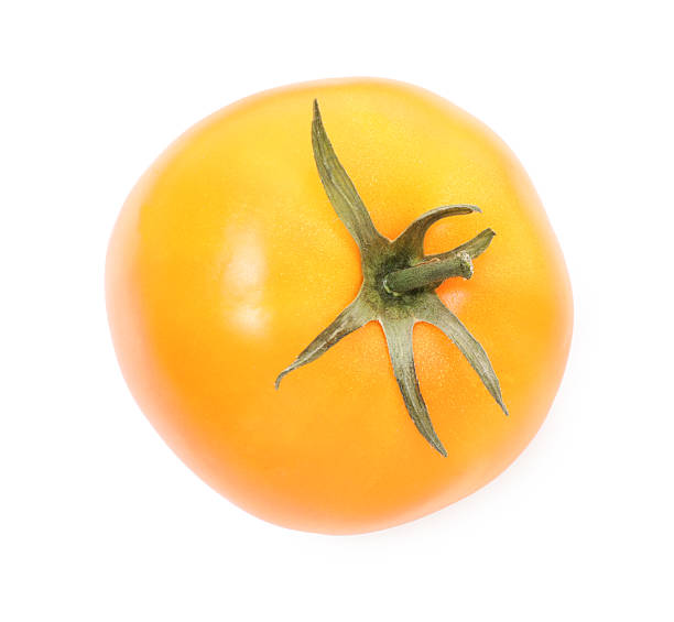 istock One ripe yellow tomato isolated on white, top view 2238828013