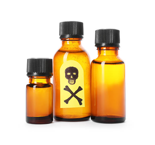 istock Bottles of poisons with warning sign isolated on white 2238835037