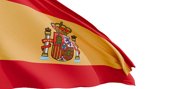 istock spanish national flag flying, white background 2238855046