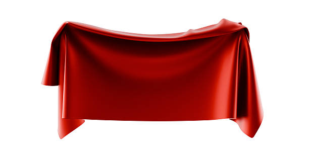 istock red silky satin draped curtain banner, on white background 2238855682