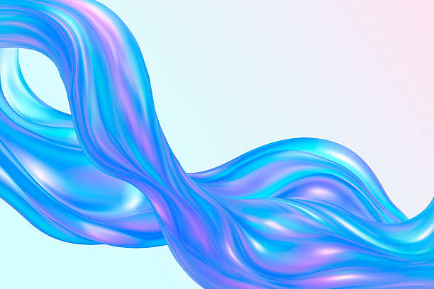 istock 3D glass wave ribbon on soft gradient background. Liquid iridescent texture in pastel blue and pink tones creates elegant flowing design. Modern y2k vector wallpaper for luxury, cosmetic, digital art. 2238865053