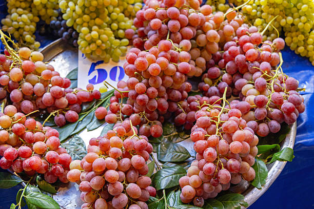 Red Grapes Fruits With Price Tag at Farmers Market in Turkey