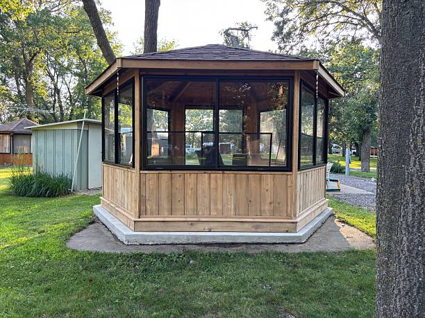 istock Cedar gazebo that has been sanded down prior to staining 2238869193