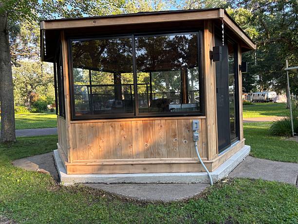 istock Cedar gazebo that has been sanded down prior to staining 2238869194