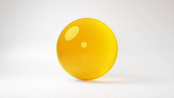 3D Illustration.A yellow glass-like sphere on a white background.  (Horizontal)