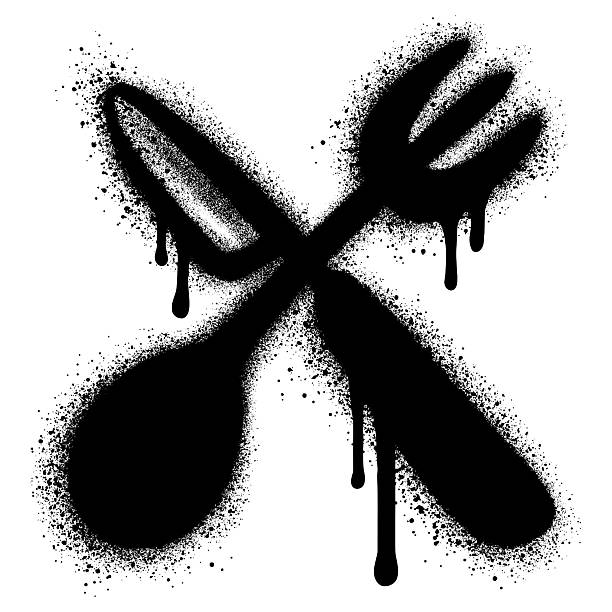istock Spray Paint Graffiti knife,fork and spoon icon isolated on white background.logo restaurant spray paint icon. 2238878044