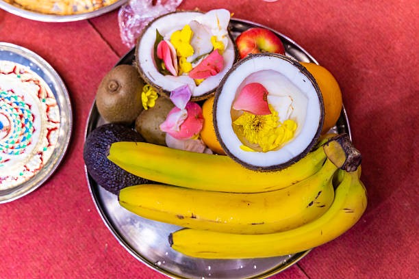Indian traditional wedding ceremony ritual items close up