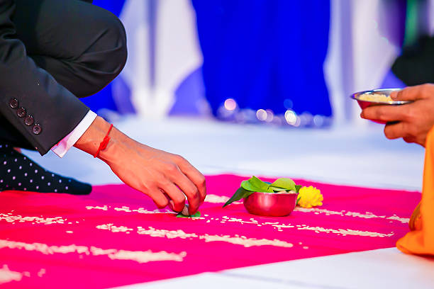 Indian traditional wedding ceremony ritual items close up