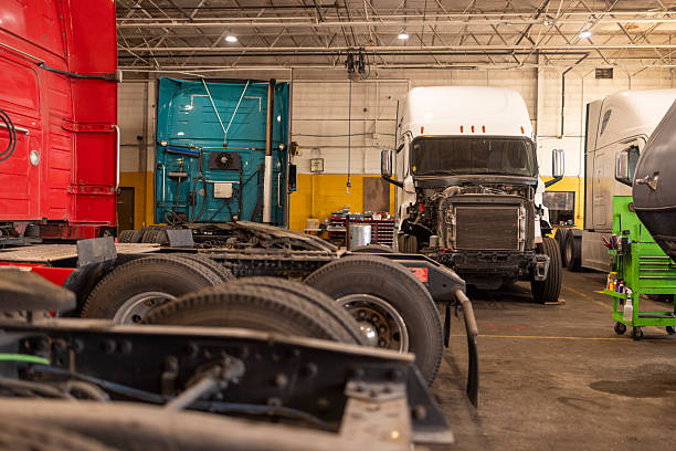 istock Industrial Truck Workshop Featuring Repairs in Progress on Heavy-Duty Vehicles 2238886058