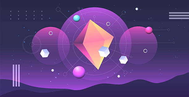 istock Abstract planets on a background of wireframe geometric shapes. Abstract drawing of the future, science fiction and astronomy. 2238888007