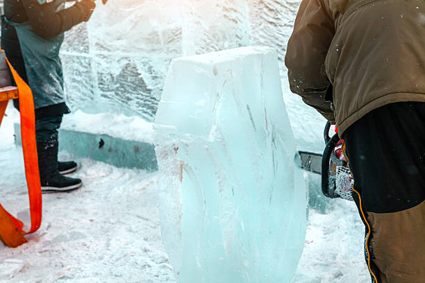 istock Ice sculpture creation on the city's central square 2238891518