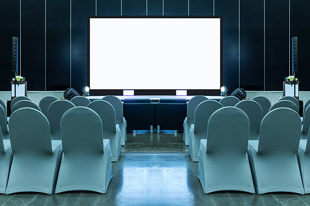 istock White screen display on stage at business presentation exhibition 2238893208