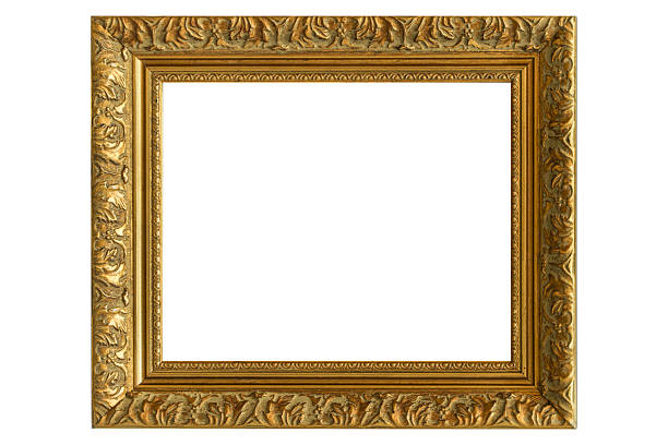 Gold frame for a picture in a classic baroque style on a white blank background. . High quality photo