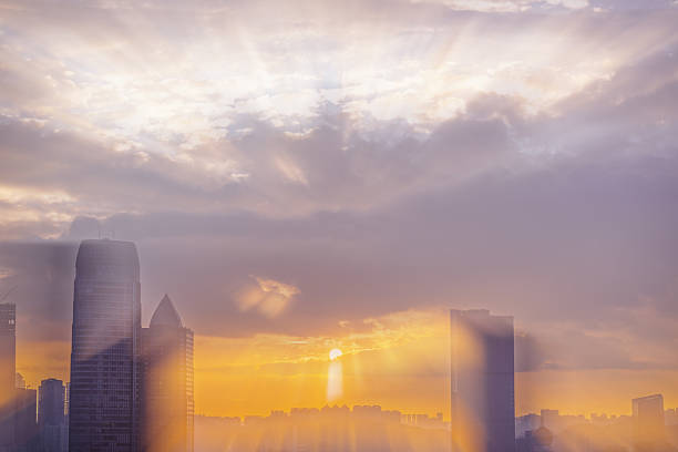Sunset silhouette of Guiyang's cityscape