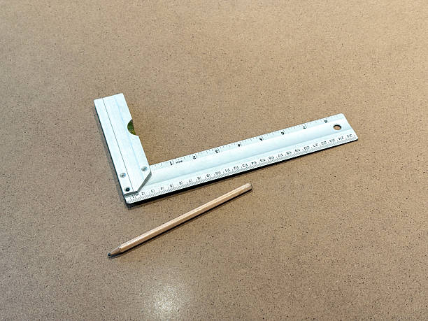 Red triangle shaped ruler on white background. 3D rendering. Horizontal composition.