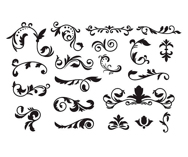 ilustrații de stoc cu elemente decorative înfloritoare pentru design retro. ornamente sub formă de modele, vârtejuri și înfloriri. chenare, rame și modele vintage pentru invitații și certificate. un set vectorial. - filigran