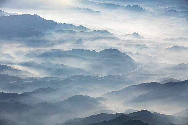 The rolling mountains on a misty morning,natural background.