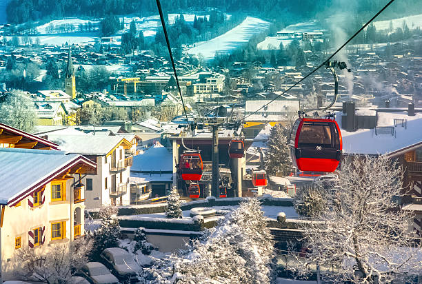 Kitzbuhel in Kitzbühel Alps region Tyrol, Austria - Ski resort and village seen from cable car in Austrian Alps
