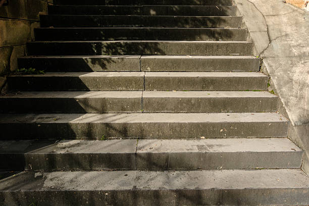 Old outdoor steps close-up on a sunny day.