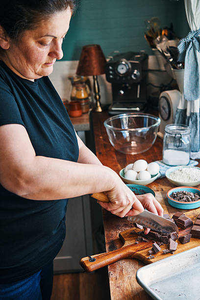 Preparing Chocolate Brownies with High Quality Cocoa and Chocolate in Domestic Kitchen