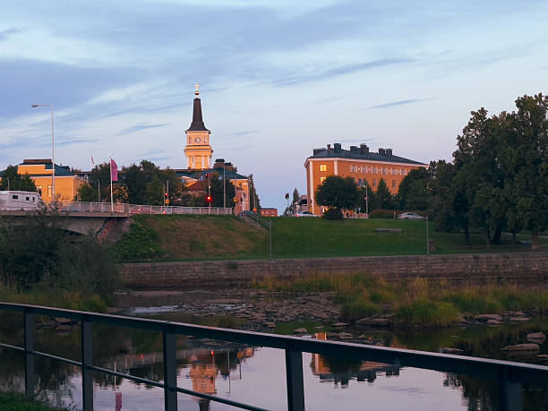 Oulu Cathedral and Riverside View at Sunset, Finland