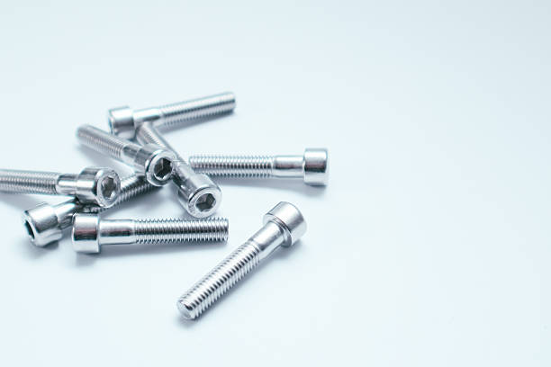 Steel bolts isolated on white. Constructional still life. bolt showing threading