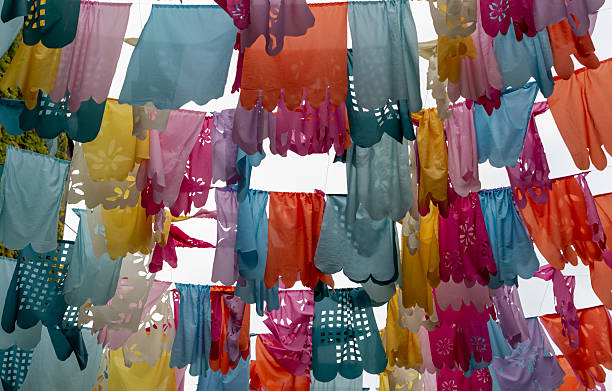 istock Multi color hanging material pieces overhead at distillery district Toronto Ontario 2238947974